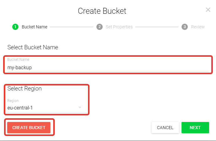 Create new S3 Wasabi bucket Step 2